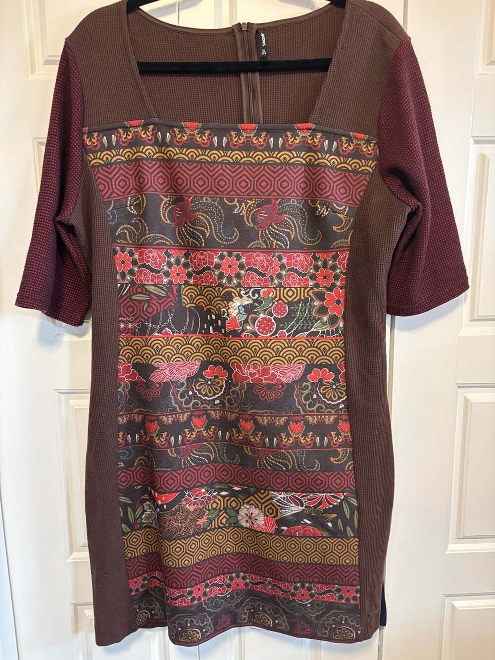 smash! Patchwork Print Dress Size XL USA Brown Multi Japanese Motifs